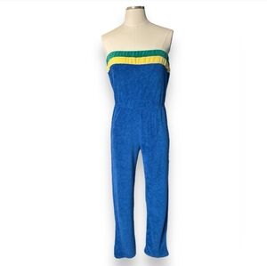 DUTCHESS Blue Strapless Terrycloth Romper Vintage